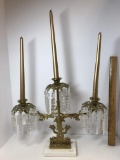 Amazing Brass Crystal Prism Candelabra on Marble Base