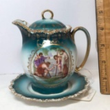 Beautiful Victoria Austria Teapot with Saucer with Gilt Accent