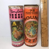 Pair of 1960’s Snow White & Sleeping Beauty Puzzles in Canisters