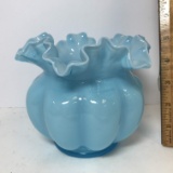 Beautiful Blue Vintage Vase with Ruffled Edge Fenton?