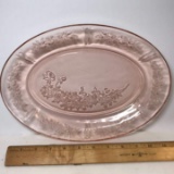 Vintage Cabbage Rose Pink Depression Oval Serving Platter