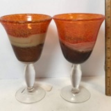 Pair of Vintage Art Glass 3 Tone Stemware