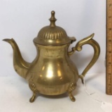 Vintage Footed Brass Finish Teapot with Lid
