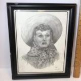 Vintage Dale Adkins Lucille Ball Drawing Print in Frame