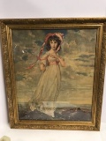 Large Vintage “Pinky” Print in Beautiful Ornate Gilt Frame