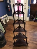 Tall Vintage 6 Tier Wooden Corner Shelf