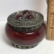 Vintage Ruby Red Glass Trinket Box with Ornate Plated Top