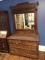 Victorian Hand Carved Burled Walnut Eastlake Dresser with Marble Top & Mirror on Casters