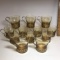 Set of 12 Libby’s Amber Greek Key Gold Tone Glasses with Handles