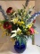 Beautiful Artificial Flower Arrangement in Large Cobalt Glass Vase