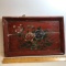 Old Wooden Red Flowered Tray