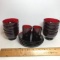 Lot of Ruby Red Anchor Hocking Glass Bowls, Saucers & Candle Holders