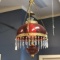 Beautiful Ruby Red Chandelier with Hanging Prisms