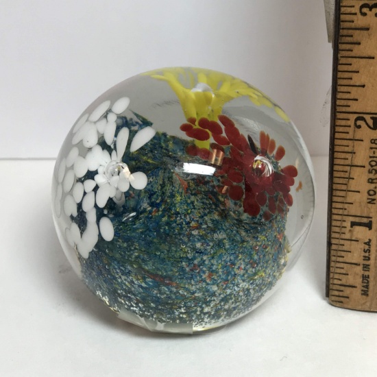 Small Floral Art Glass Paperweight