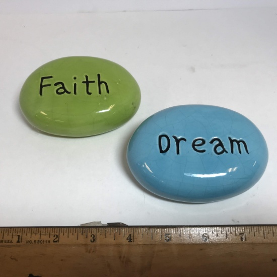 “Faith” & “Dream” Pottery Garden Stones