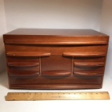 Amazing Large Wooden Jewelry Box with 6 Spacious Drawers & Flip Top w/Mirror & Hooks