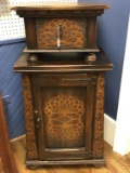 1920’s 2 Pc Humidor & Tobacco Cabinet with Impressive Embossed Design