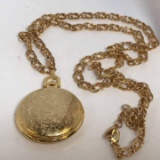 Gold Tone Colibri Pocket Watch with Ornate Outer Case