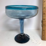 Pretty Blue Art Glass Margarita Glass