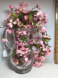 Beautiful Lead Crystal Pitcher with Pink Artificial Flower Arrangement