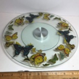 Beautiful Glass Cake Platter with Butterfly Design