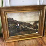 Large Beautiful Print of 2 Girls in Europe in Gilt Frame