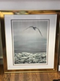 Pretty Seagull Print Titled “Northbound” Signed Strachor Numbered 242/350 in Gilt Frame