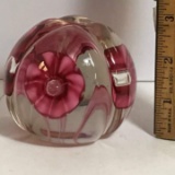 Pretty Clear Glass Floral Paperweight