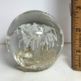 Vintage White & Gold Art Glass Paperweight