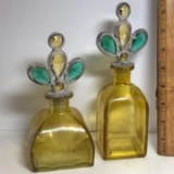 Pair of Pretty Glass Bottles with Stoppers