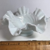 Pretty Fenton Milk Glass Bon Bon Dish with Ruffled Edge