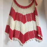 Beautiful Hand Crocheted Apron in Dark Pink & White