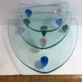 Set of 3 Triangular Glass Serving Platters with Multi-colored Glass Feet