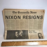 The Greenville News “NIXON RESIGNS” Headline 1974