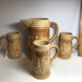 RARE Hull Pottery Tavern Pitcher with 3 Steins