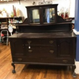 1896-1926 Berkeley & Gay Furniture Side Board with Claw Feet Upper Cabinet with Mirror