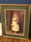 Framed & Matted Little Girl Holding Flowers Print