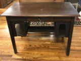 Vintage Wooden Desk with Side Bookshelves