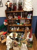 Large Lot of Christmas Decorations with Wooden Bookcase