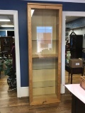 Tall Locking Wooden Display Case with Wood & Glass Shelves