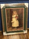 Framed & Matted Little Girl with Flowers Print