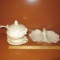 White Ceramic Soup Tureen & Handled Divided Leaf Serving / Candy Dish