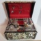 Floral Sewing Box with Many Items - Scissors, Thread etc.