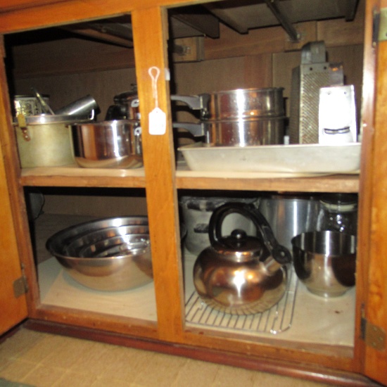 Stainless Kitchenware Cabinet Contents Lot  see photo