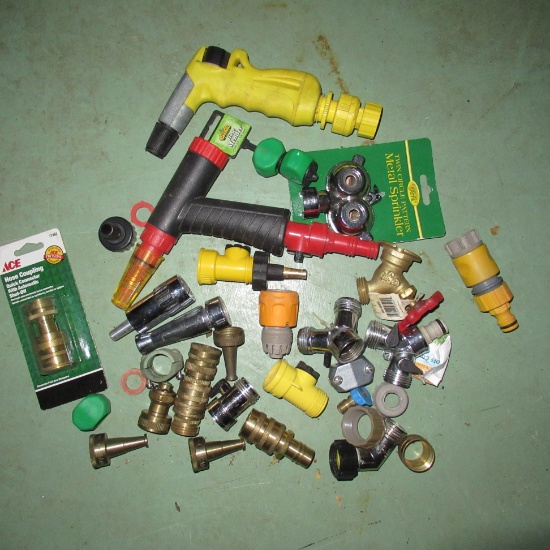 Assortment of Garden Hose Connectors, Nozzles