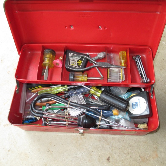 Small Red Tool Box with Engine Stethoscope etc. - See Photo