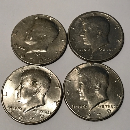 Lot of 4 1971-1979 John F. Kennedy Half Dollar Coins