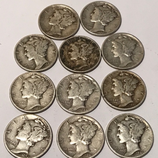 11 Silver Mercury Dimes