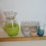 Colorful Glass Party Pitcher Set with 6 Glasses