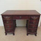 7 Drawer Mahogany Rope Edge Kneehole Desk with Ball & Claw Feet with Finished Back